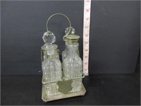 VINTAGE 4PC PRESSED GLASS CRUET SET