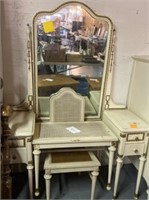 Antique vanity with matching chair; 46x18x63