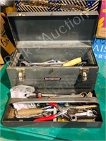 metal Craftsman tool box & tools - 18" long