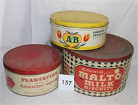 3 EARLY TINS - A&B COUNTRY, MALTU MILK BISCUIT, PL