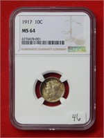 1917 Mercury Silver Dime NGC MS64