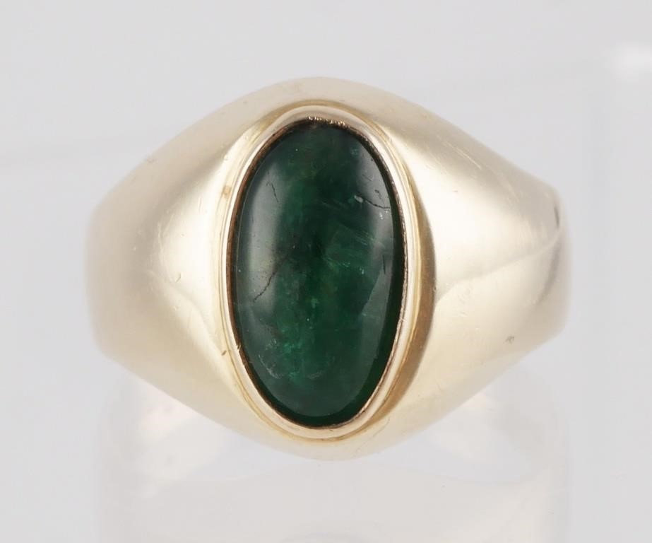 14k Yellow Gold JADE Gypsy Style Ring | Live and Online Auctions on ...
