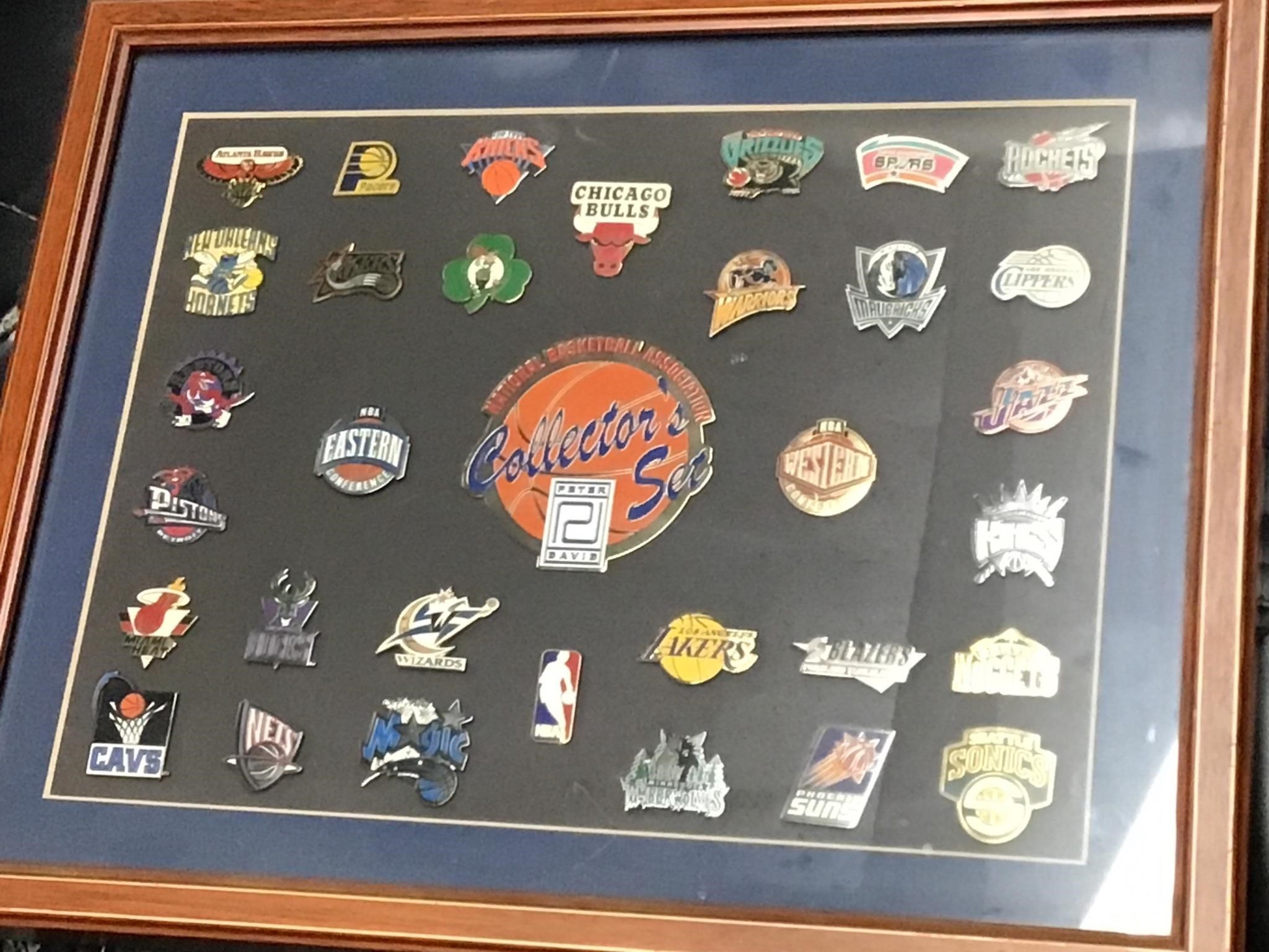 Vintage Basketball Collectors pin set in Frame