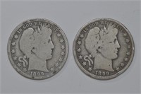 2 - 1899-O Liberty Head Barber Half Dollars