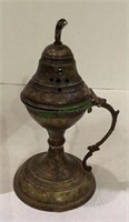 Antique brass incense burner with flip lid