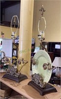 Pair of easel table lamps with gold guild accent