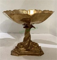 Vintage heavy brass pedestal bowl with Koi fish