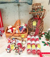 2 Baskets, 10 Christmas Tree Ornaments, Wicker