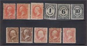 US Official Stamps Mint 1870s issues on dealer car