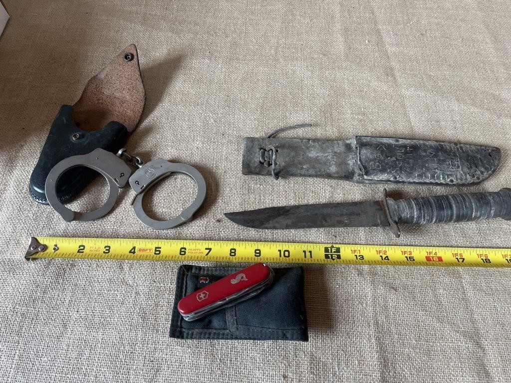 Vintage Handcuffs, knife and more