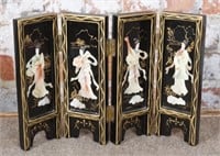 A Japanese Folding Lacquer Table Screen w/carved