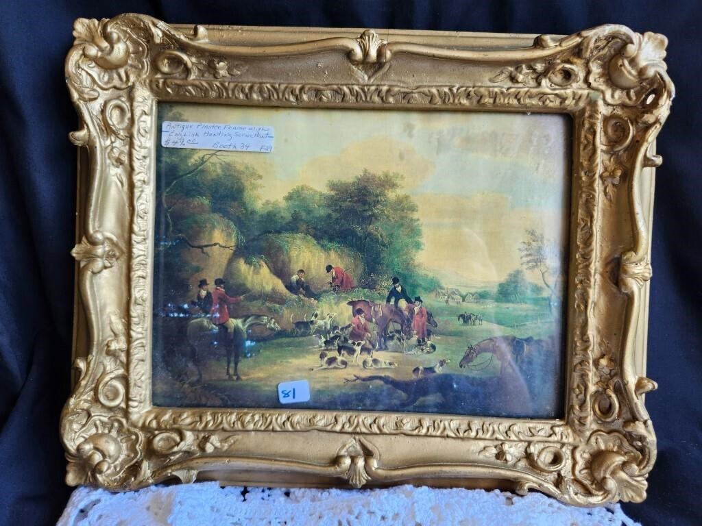 Eng. Hunting Scene w/ plaster frame