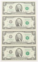 UNCUT SHEET OF FOUR 2003 $2 FEDERAL RESERVE NOTES