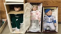 Three porcelain head dolls, baseball boy, Ashton