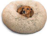 Calming Donut Cat and Dog Bed in Shag Fur Sm 23"