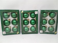 3 Boxes Green Glass Ornaments