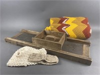 Antique Indianapolis Kraut Cutter & Knitted Throw