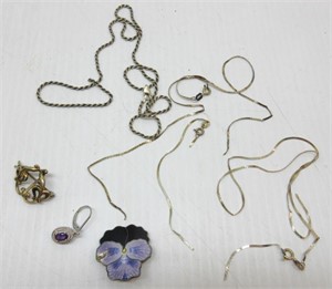 Broken Sterling Necklaces W/Sterling Items