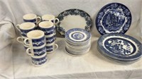 Blue plates, cups and saucers