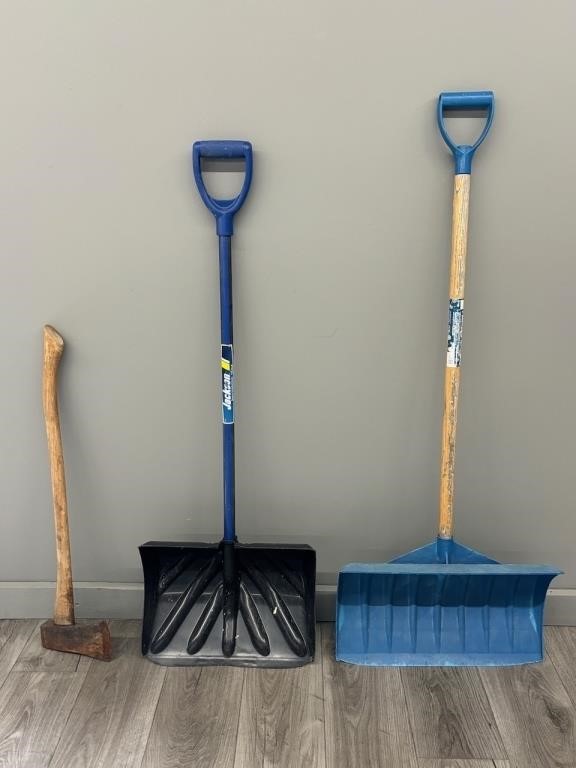 Pair of Plastic Snow Shovels, Axe