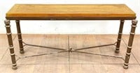 Iron X Stretcher & Wood Plank Top Sofa Table