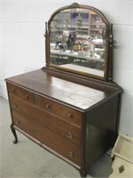 Vintage Wood 4-Drawer Dresser w/ Mirror