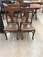 Set of 4 vintage oak t back chairs with claw feet