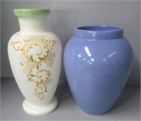 Blue pottery vase and hand painted 14.5" tall