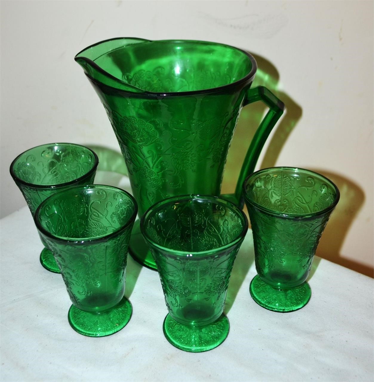 Emerald Green Depression Glass Beverage Set