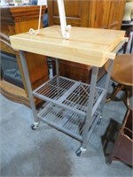 FOLD DOWN BUTCHER BLOCK ROLLING TABLE