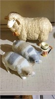 Porcelain sheep bank, pair of pig  porcelain