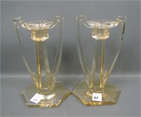 2 Central Glass Marigold Chippendale Candlesticks