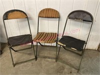 (3) Ant. 1920's green metal chairs