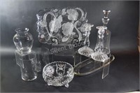 Crystal & Pressed Glass Decanter & Trays