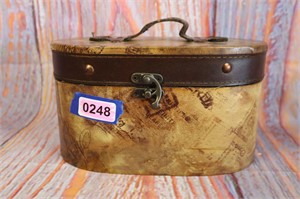 Vintage Wood and Leather Makeup Bag or Jewelry Box
