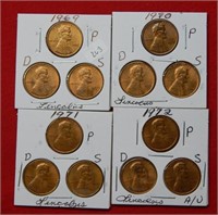 (12) Lincoln Cents -1969-1970-1971-1972 PD&S