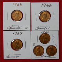 (6) Lincoln Cents 1965 P-1966 P-1967 P-1968 PDS