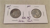 1951 d 1964 both silver coins 90% silver