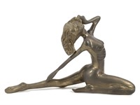 Brass Stretching Female Nude Figurine, India