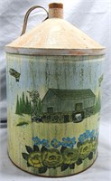 VINTAGE PAINTED FARMHOUSE SCENE TIN MILK CAN DECOR