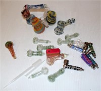 Lot of New Glass Smoking Pipes & Extras