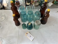 MRS. BUTTERWORTH BOTTLES, OLD MASON JARS & 2 OLD