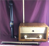 Pool Stick And Vintage Short Wave Radio