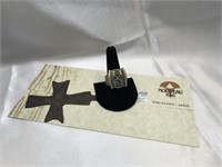 Nouveau 1910 18K & .925 Byzantine Cross Ring COA