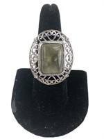 Filagree & Green Stone Cocktail Ring Sz 7.25