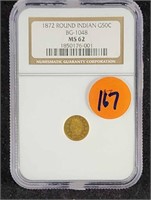 1872 ROUND INDIAN HALF DOLLAR MS62