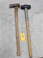 SLEDGE HAMMER & MAUL W/WOOD HANDLES