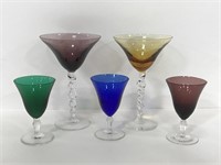 Vintage colored glass cocktail glasses
