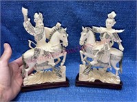 2 Ant. Chinese Ivory Warrior on Horse sculptures