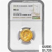 1917C Canada 1 Sovereign .2355oz. Gold NGC MS61